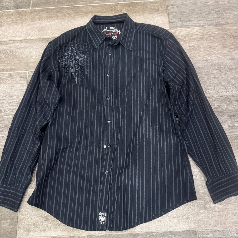 Rock 47 Embroidered Cross Button-Down Shirt – Men’s‎ XL